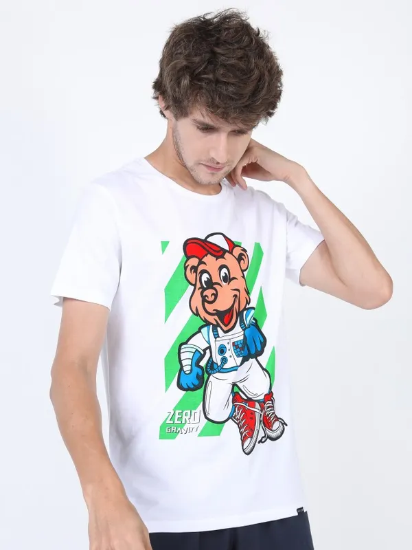  Ketch Men White Printed Round Neck T-Shirts