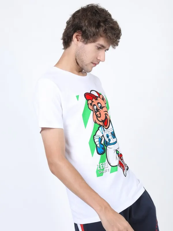  Ketch Men White Printed Round Neck T-Shirts