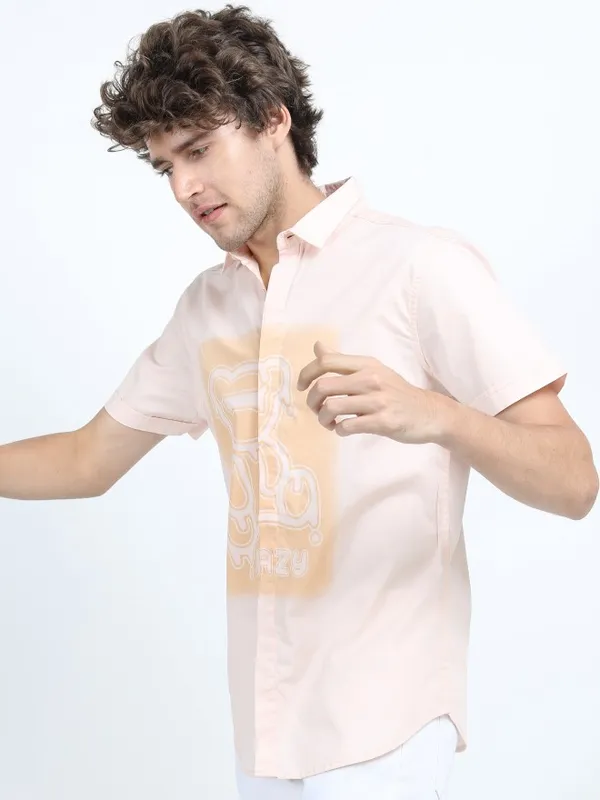  Locomotive Men Beige Printed Slim Fit Casual Shirts