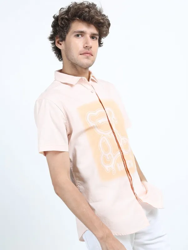  Locomotive Men Beige Printed Slim Fit Casual Shirts