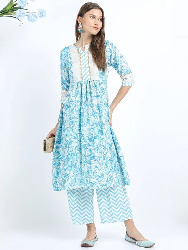  Vishudh Women Turquoise Printed Kurta Sets
