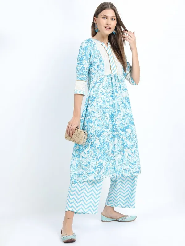  Vishudh Women Turquoise Printed Kurta Sets