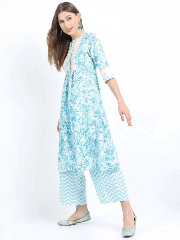  Vishudh Women Turquoise Printed Kurta Sets