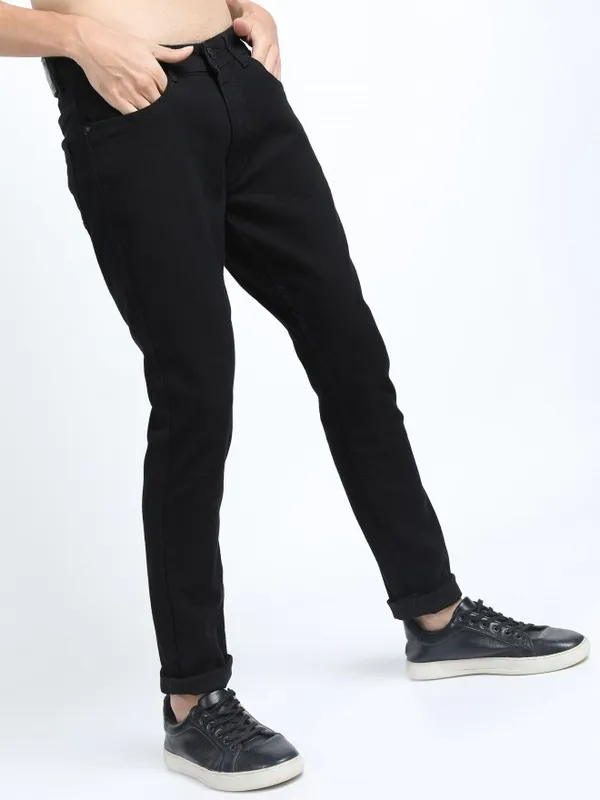  Locomotive Men Black Slim Fit Clean Look Jeans