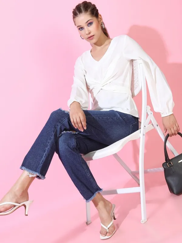  Tokyo Talkies Women White Solid Regular Tops