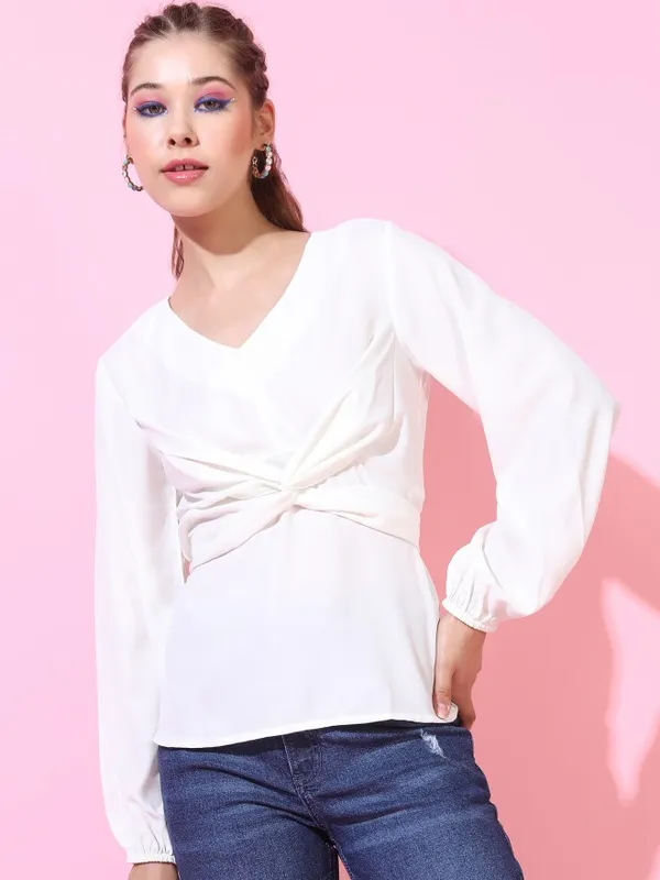  Tokyo Talkies Women White Solid Regular Tops