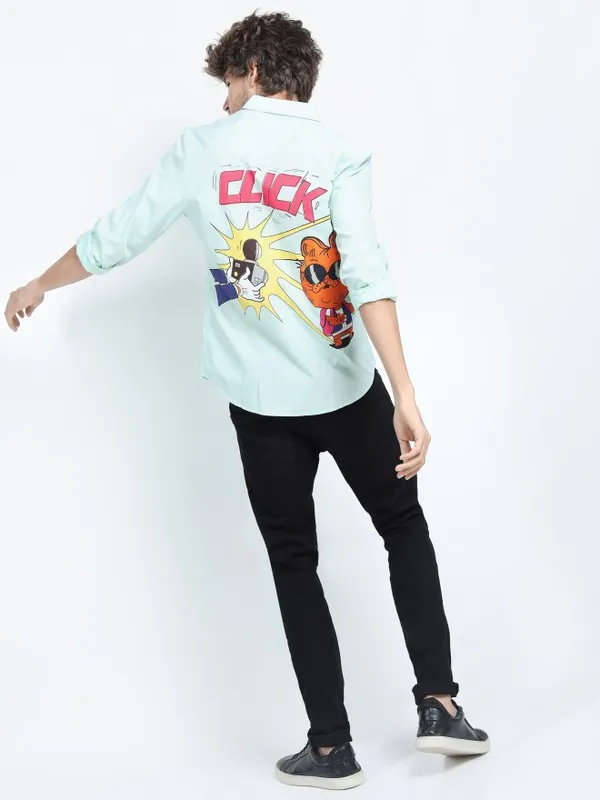  Locomotive Men Blue Printed Slim Fit Casual Shirts