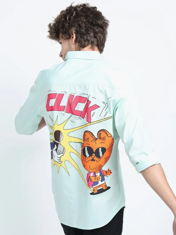  Locomotive Men Blue Printed Slim Fit Casual Shirts