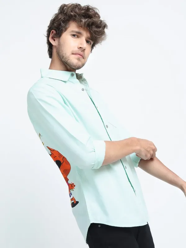  Locomotive Men Blue Printed Slim Fit Casual Shirts