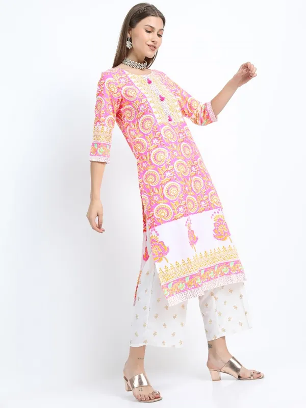  Vishudh Women Pink Printed Kurta Sets