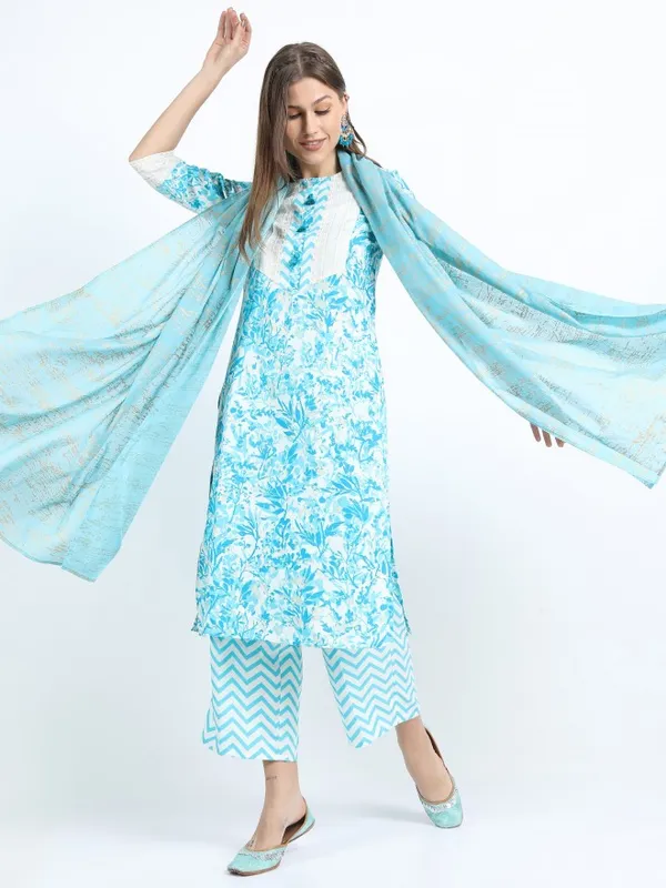  Vishudh Women Turquoise Printed Kurta Sets