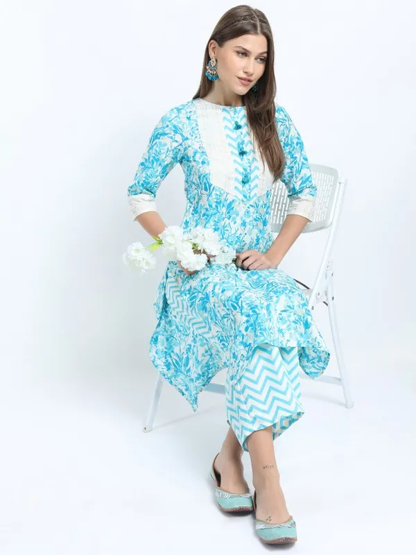  Vishudh Women Turquoise Printed Kurta Sets