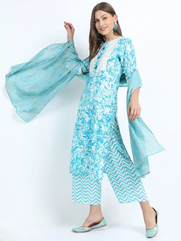  Vishudh Women Turquoise Printed Kurta Sets
