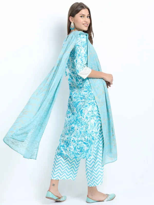  Vishudh Women Turquoise Printed Kurta Sets