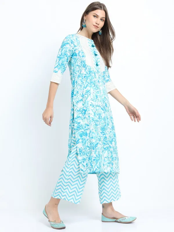  Vishudh Women Turquoise Printed Kurta Sets