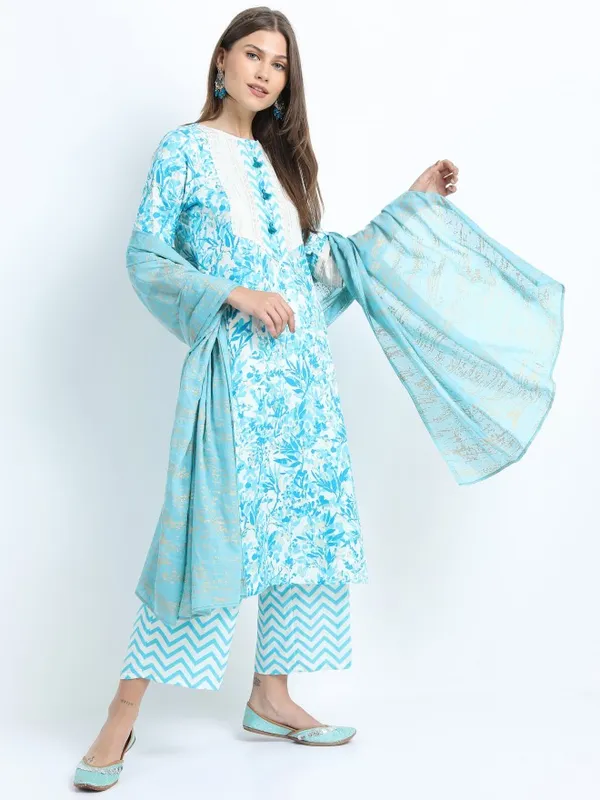  Vishudh Women Turquoise Printed Kurta Sets