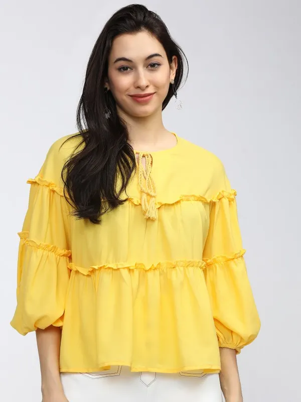  Tokyo Talkies Women Yellow Solid Regular Tops