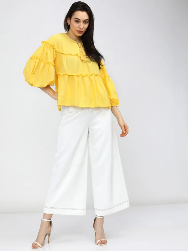  Tokyo Talkies Women Yellow Solid Regular Tops