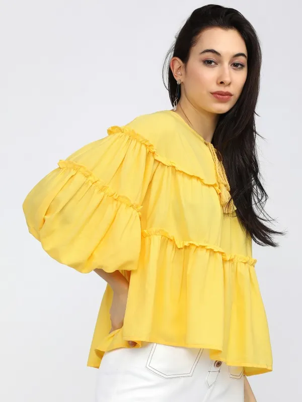  Tokyo Talkies Women Yellow Solid Regular Tops