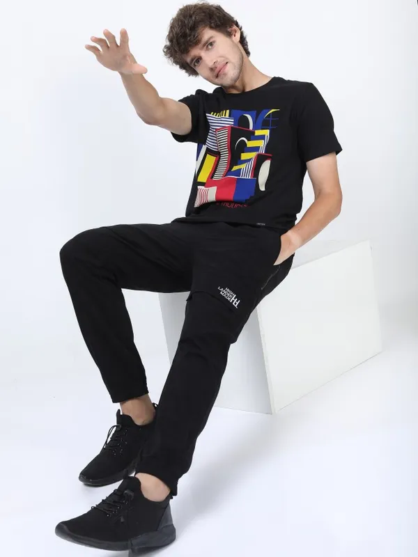  Ketch Men Black Printed Round Neck T-Shirts