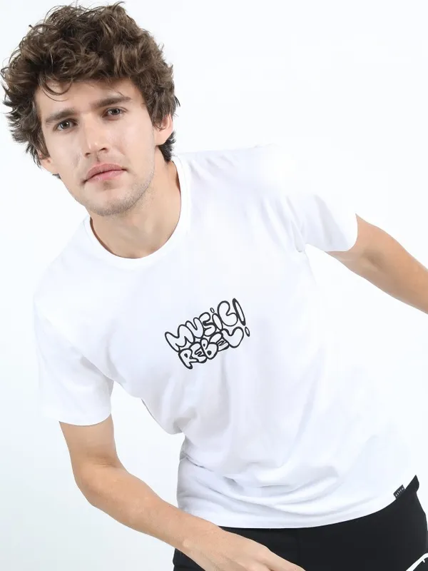  Ketch Men White Printed Round Neck T-Shirts