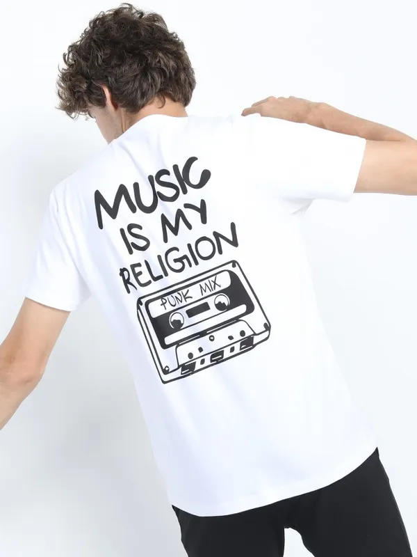  Ketch Men White Printed Round Neck T-Shirts
