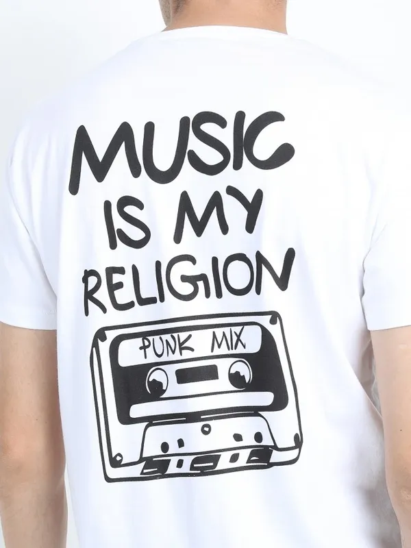  Ketch Men White Printed Round Neck T-Shirts