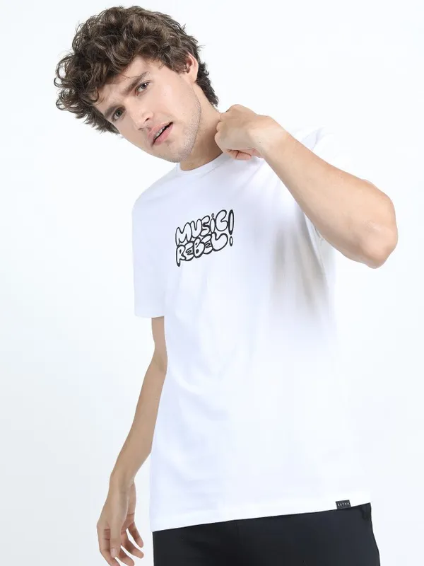  Ketch Men White Printed Round Neck T-Shirts