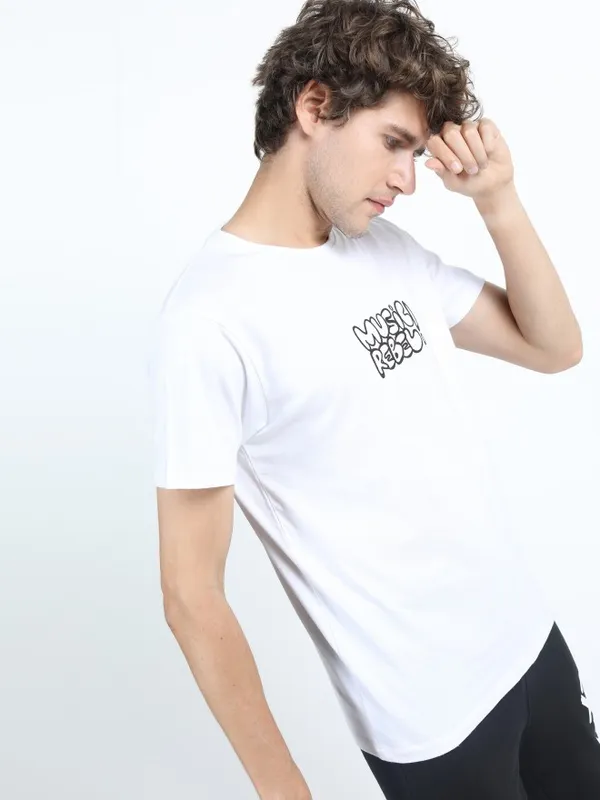  Ketch Men White Printed Round Neck T-Shirts