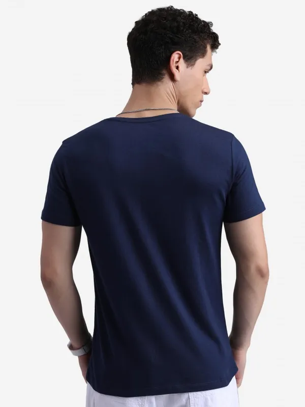  Ketch Men Navy Blue Printed Round Neck T-Shirts