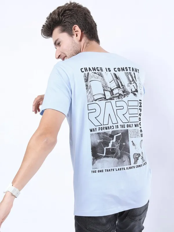  Ketch Men Blue Printed Round Neck T-Shirts