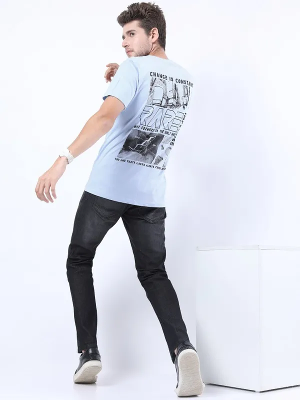  Ketch Men Blue Printed Round Neck T-Shirts