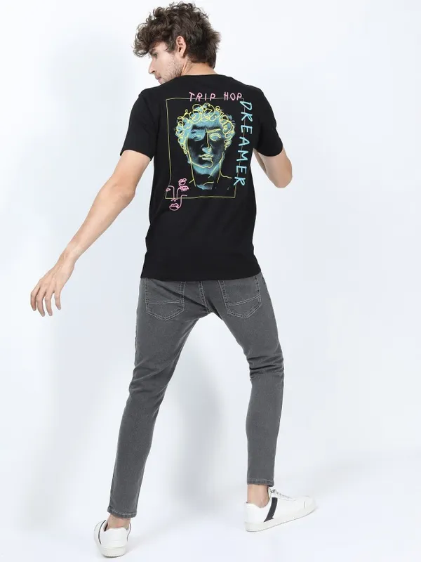  Ketch Men Black Printed Round Neck T-Shirts