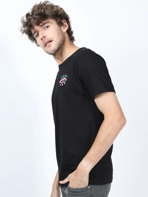  Ketch Men Black Printed Round Neck T-Shirts
