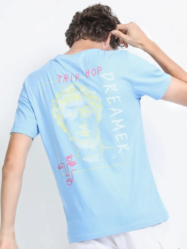  Ketch Men Blue Printed Round Neck T-Shirts
