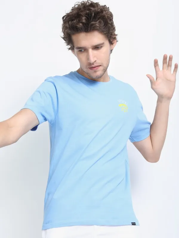  Ketch Men Blue Printed Round Neck T-Shirts