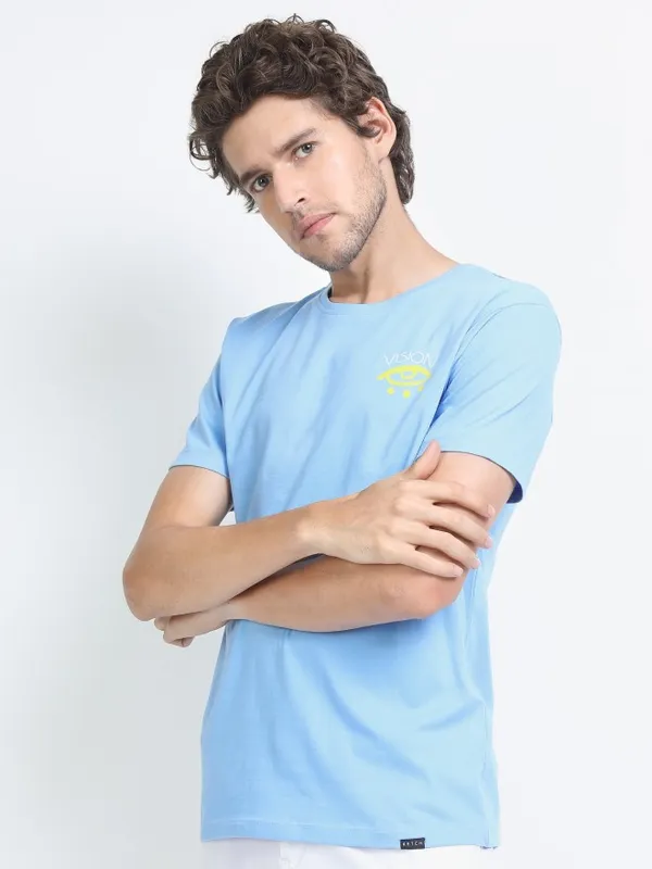  Ketch Men Blue Printed Round Neck T-Shirts