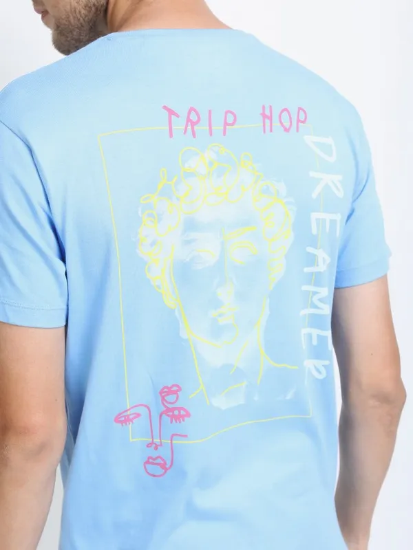  Ketch Men Blue Printed Round Neck T-Shirts