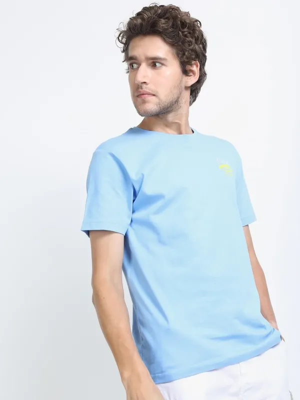  Ketch Men Blue Printed Round Neck T-Shirts