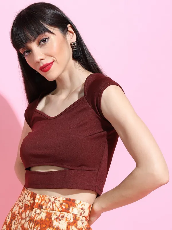  Tokyo Talkies Women Maroon Solid Fitted Tops