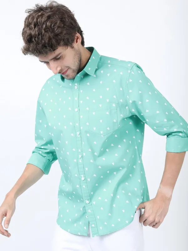  Ketch Men Sage Printed Slim Fit Casual Shirts