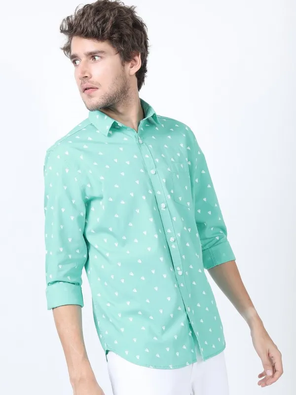  Ketch Men Sage Printed Slim Fit Casual Shirts
