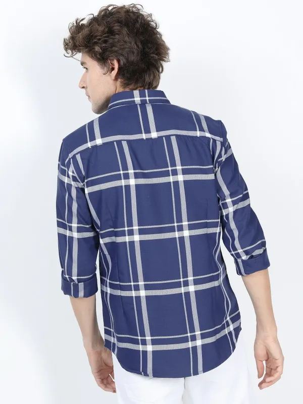  Ketch Men Navy Blue Checked Slim Fit Casual Shirts