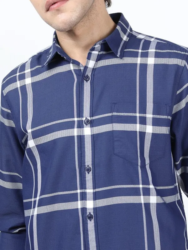  Ketch Men Navy Blue Checked Slim Fit Casual Shirts