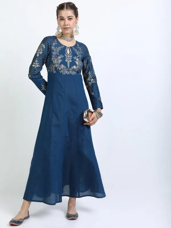  Vishudh Women Teal Printed A-Line Ethnic Dresses