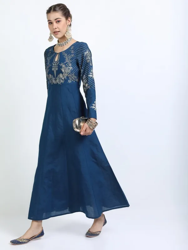  Vishudh Women Teal Printed A-Line Ethnic Dresses