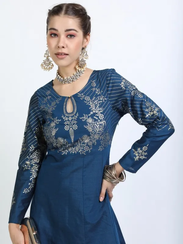  Vishudh Women Teal Printed A-Line Ethnic Dresses