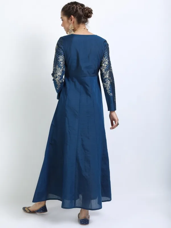  Vishudh Women Teal Printed A-Line Ethnic Dresses