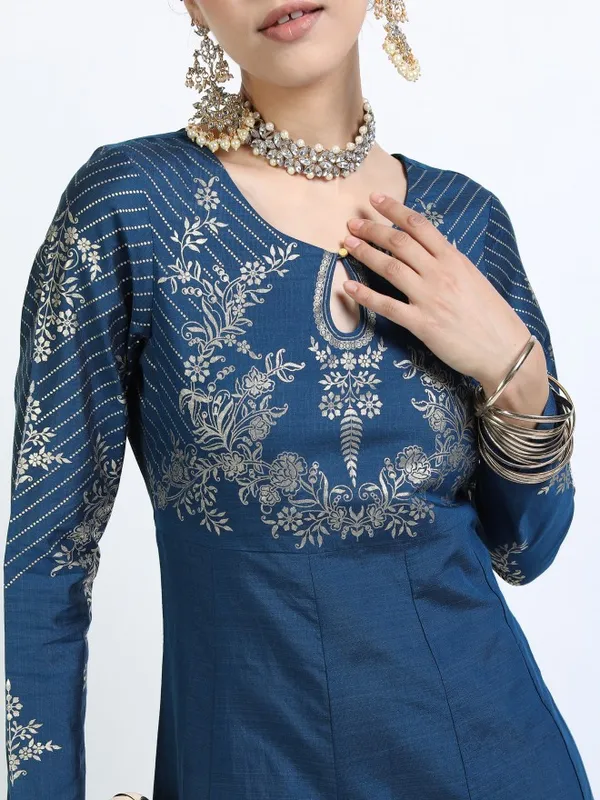  Vishudh Women Teal Printed A-Line Ethnic Dresses