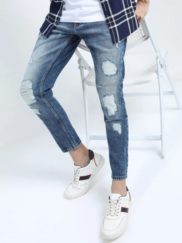  Ketch Men Blue Tapered Fit Highly Distressed Jeans